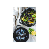 KitchenCraft World of Flavours Traditional Mussel Pot 25cm 5.5 Litres Enamel Steamer Hob Black