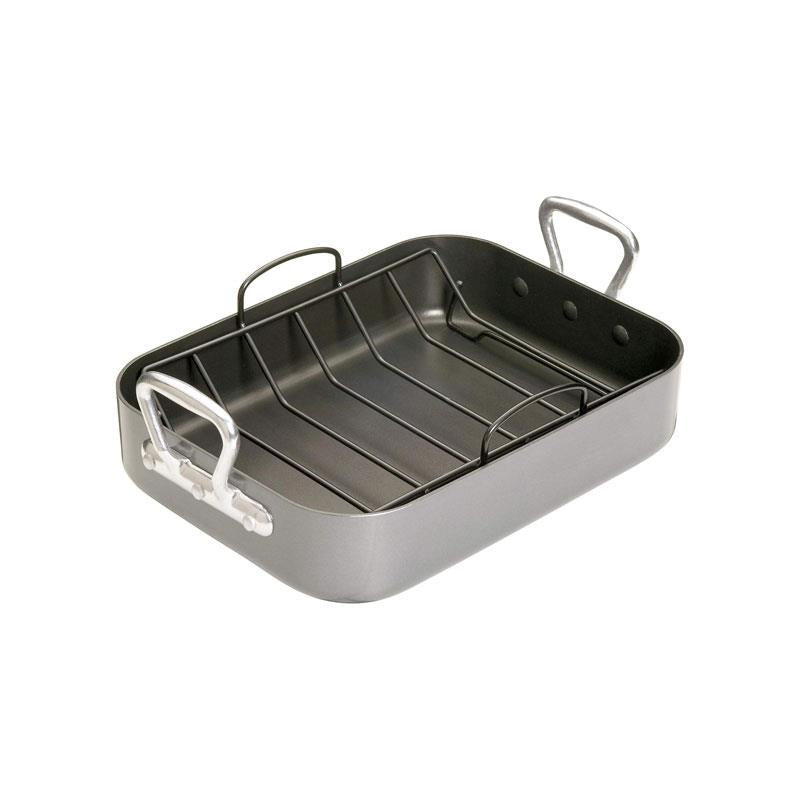 MasterClass Deep Roasting Tin With Rack And Teflon Xtra Non Stick Coating Carbon Steel Roaster With Handles Grey
