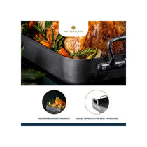MasterClass Deep Roasting Tin With Rack And Teflon Xtra Non Stick Coating Carbon Steel Roaster With Handles Grey