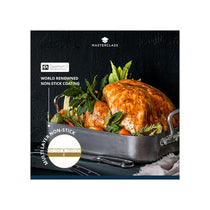 MasterClass Deep Roasting Tin With Rack And Teflon Xtra Non Stick Coating Carbon Steel Roaster With Handles Grey