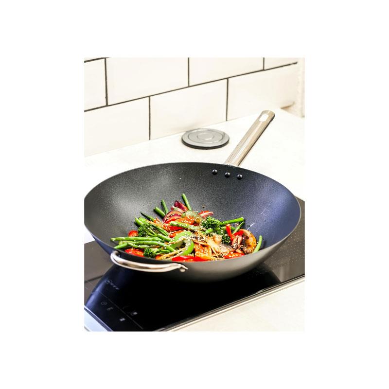 MasterClass Non-Stick Wok Carbon Steel 35.5cm 8 Litres Black