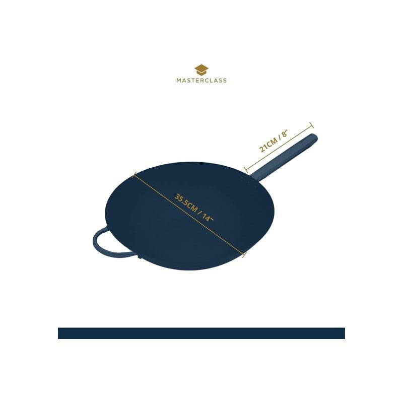MasterClass Non-Stick Wok Carbon Steel 35.5cm 8 Litres Black