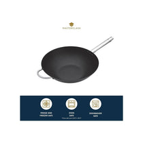 MasterClass Non-Stick Wok Carbon Steel 35.5cm 8 Litres Black