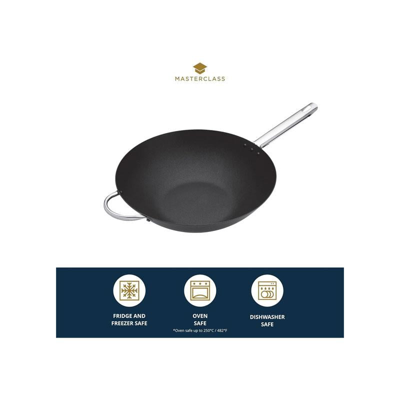 MasterClass Non-Stick Wok Carbon Steel 35.5cm 8 Litres Black