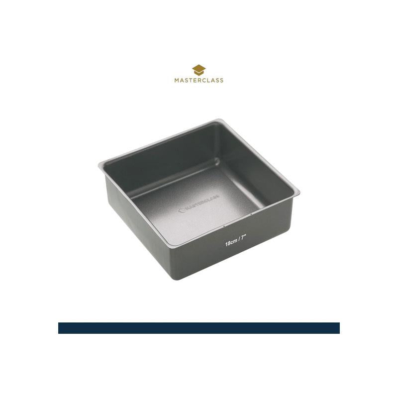MasterClass Non-Stick Square Loose Base Deep Cake Pan 18cm Baking Tray Carbon Steel Grey
