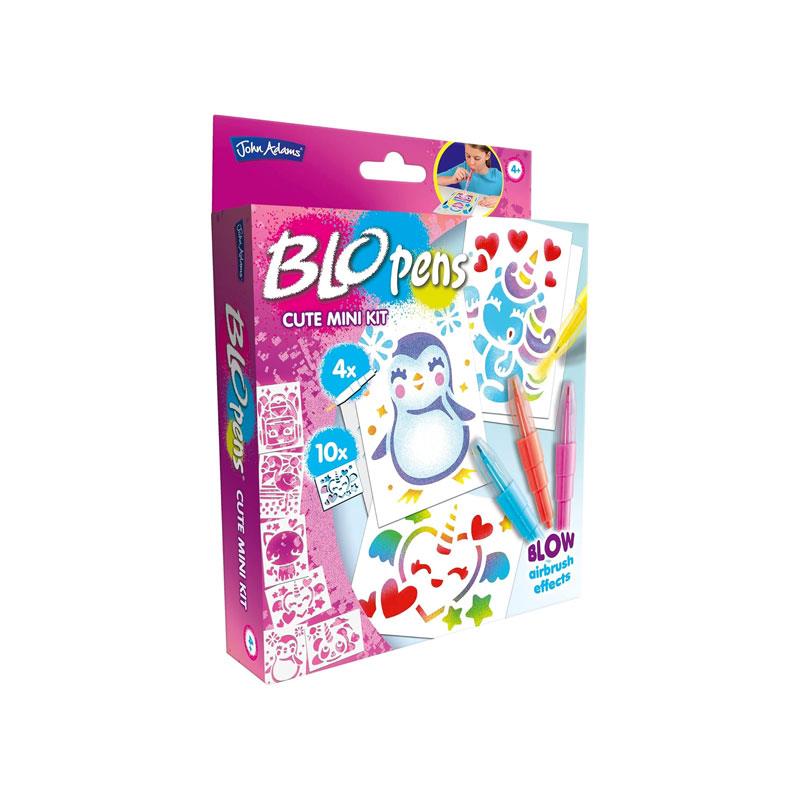 John Adams BLOpens Cute Mini Kit Blow Airbrush Effects ! 4 Mini BLOpens 10 Reusable Stencils 5 Drawing Sheets Multicolour Main image