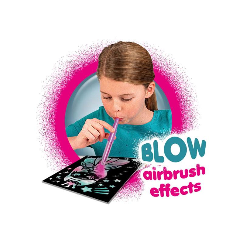 John Adams BLOpens Shimmer Set Blow Shimmer Airbrush Effects 3 Metallic BLOPENS 5 Paper Sheets 5 Reusable Stencils Multicolour