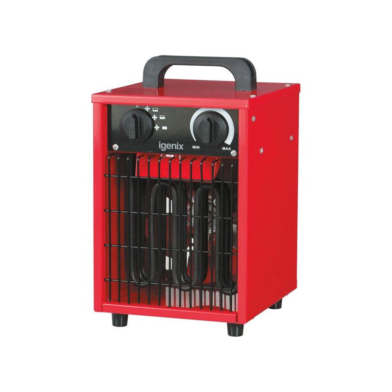 Igenix Commercial Drum Fan Heater 2000W 2 Heat Settings & Cool Fan Setting Adjustable Thermostat Overheat Protection Red