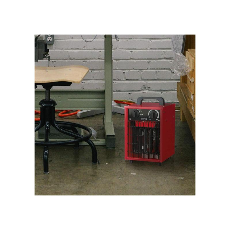 Igenix Commercial Drum Fan Heater 2000W 2 Heat Settings & Cool Fan Setting Adjustable Thermostat Overheat Protection Red