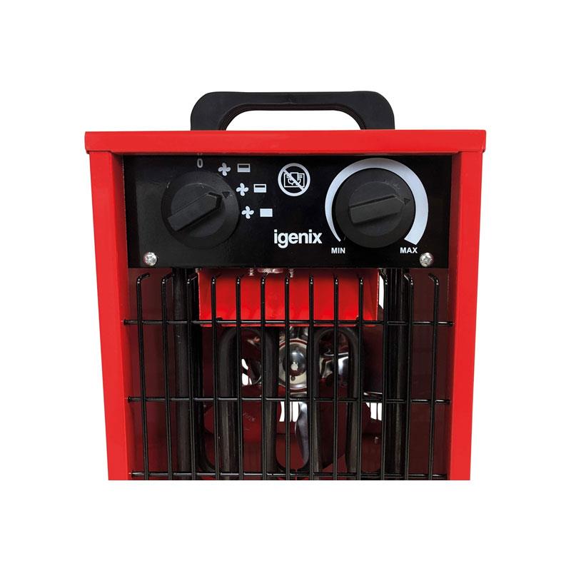 Igenix Commercial Drum Fan Heater 2000W 2 Heat Settings & Cool Fan Setting Adjustable Thermostat Overheat Protection Red