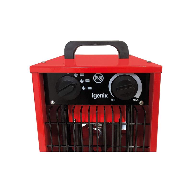 Igenix Commercial Drum Fan Heater 2000W 2 Heat Settings & Cool Fan Setting Adjustable Thermostat Overheat Protection Red