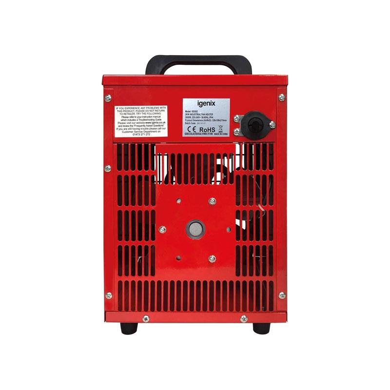 Igenix Commercial Drum Fan Heater 2000W 2 Heat Settings & Cool Fan Setting Adjustable Thermostat Overheat Protection Red
