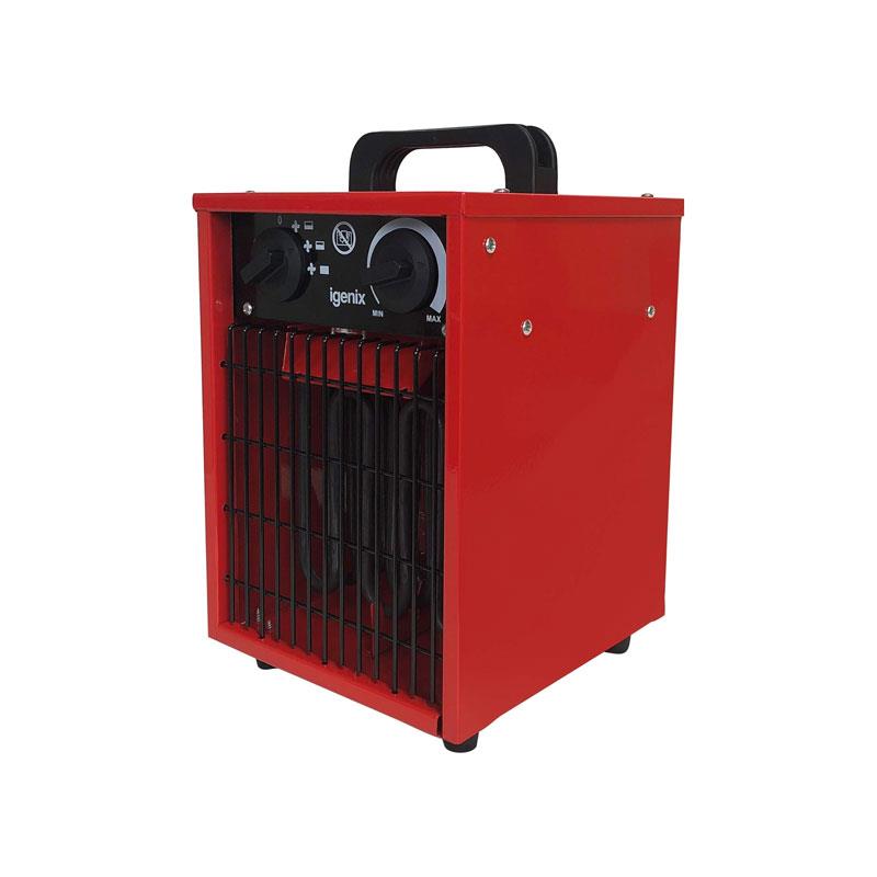 Igenix Commercial Drum Fan Heater 2000W 2 Heat Settings & Cool Fan Setting Adjustable Thermostat Overheat Protection Red