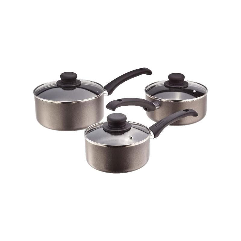 Judge Everyday Cookware Set 16cm 18cm 20cm Saucepans Non Stick Aluminium Pots Heat Resistant Handles 3 Piece Pewter Main image