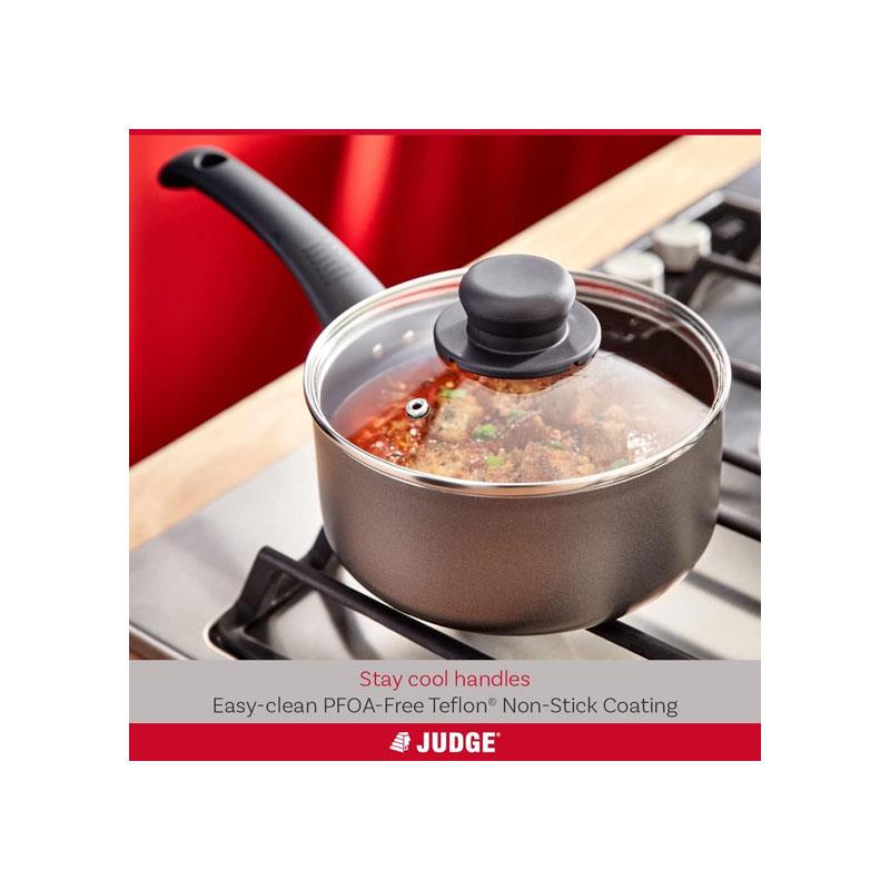Judge Everyday Cookware Set 16cm 18cm 20cm Saucepans Non Stick Aluminium Pots Heat Resistant Handles 3 Piece Pewter