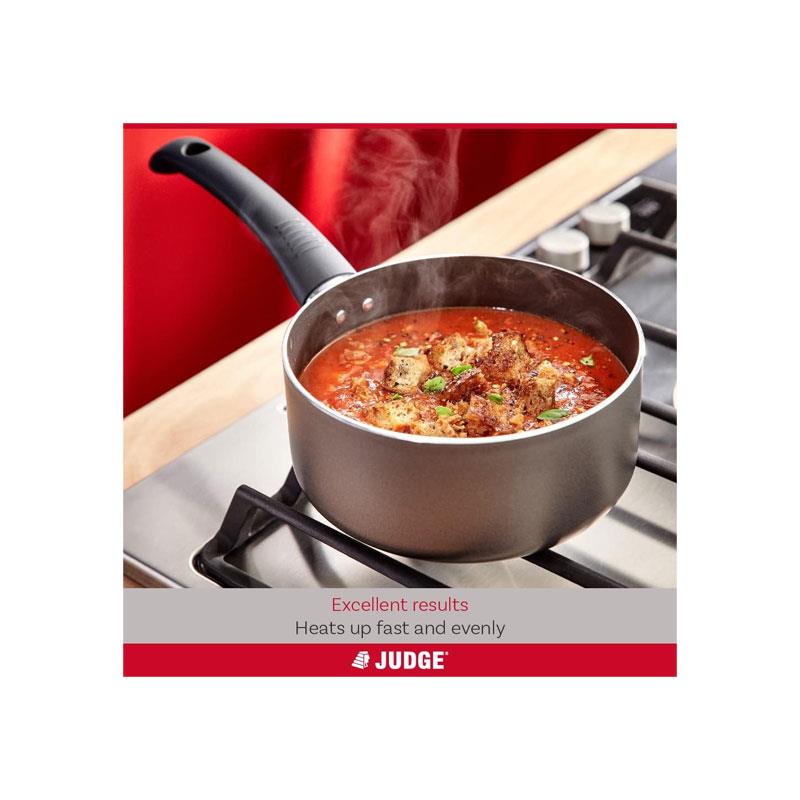 Judge Everyday Cookware Set 16cm 18cm 20cm Saucepans Non Stick Aluminium Pots Heat Resistant Handles 3 Piece Pewter