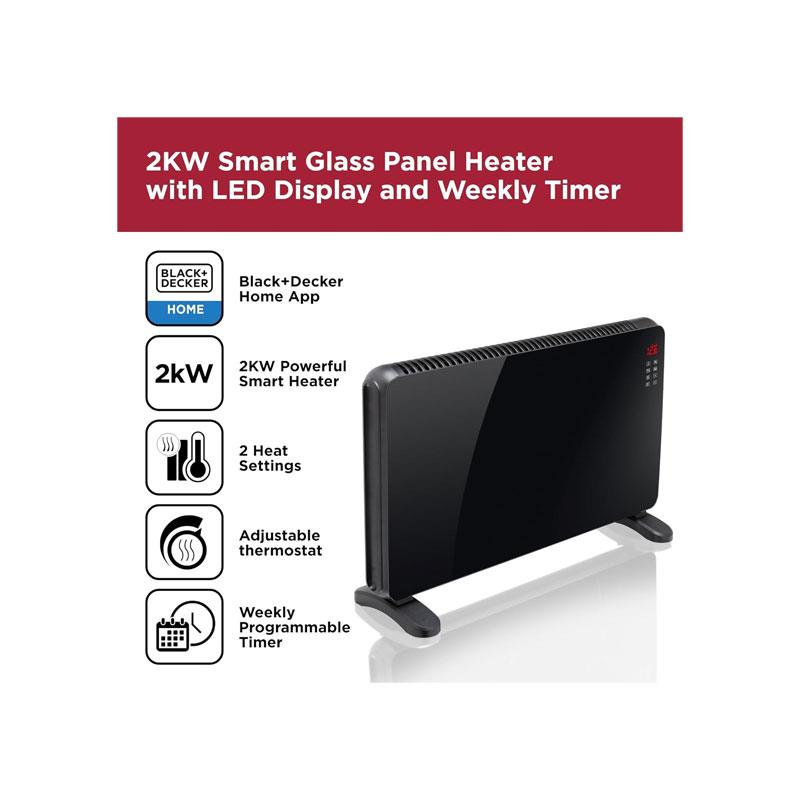 Black & Decker Smart Glass Panel Heater 2000W 2 Heat Settings Digital Adjustable Thermostat Black Secondary image