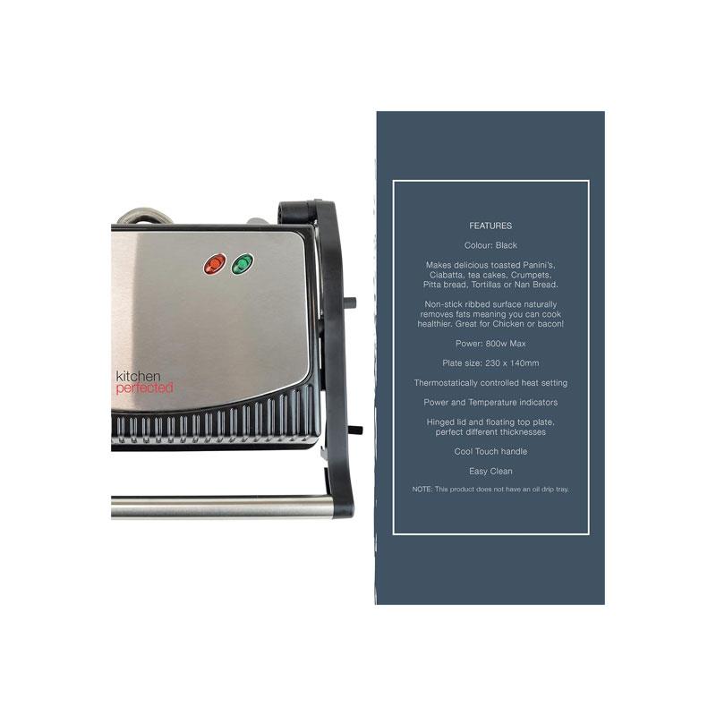 Lloytron KitchenPerfected Health Grill And Panini Press 800W Black Steel