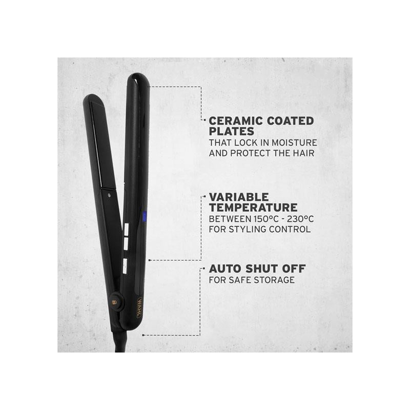 Wahl Salon Styling Afro Hair Straightener Ceramic Plates Automatic Shut-off Variable Temperature 230°C 46W Black