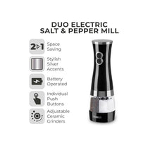 Tower Duo Electric Salt And Pepper Mills Battery Operated Adjustable Ceramic Grinders Black/Chrome