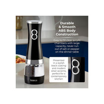 Tower Duo Electric Salt And Pepper Mills Battery Operated Adjustable Ceramic Grinders Black/Chrome
