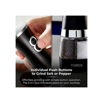 Tower Duo Electric Salt And Pepper Mills Battery Operated Adjustable Ceramic Grinders Black/Chrome