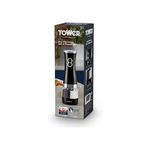 Tower Duo Electric Salt And Pepper Mills Battery Operated Adjustable Ceramic Grinders Black/Chrome