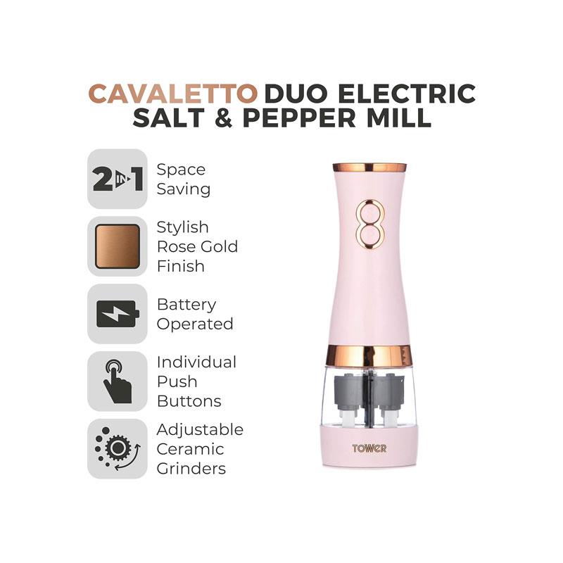 Tower Duo Electric Salt And Pepper Mills Battery Operated Adjustable Ceramic Grinders Marshmallow Pink/Rose Gold Secondary image