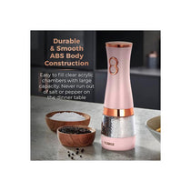 Tower Duo Electric Salt And Pepper Mills Battery Operated Adjustable Ceramic Grinders Marshmallow Pink/Rose Gold
