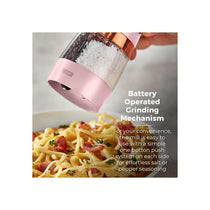 Tower Duo Electric Salt And Pepper Mills Battery Operated Adjustable Ceramic Grinders Marshmallow Pink/Rose Gold