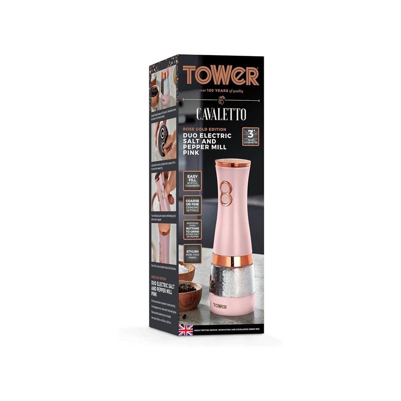 Tower Duo Electric Salt And Pepper Mills Battery Operated Adjustable Ceramic Grinders Marshmallow Pink/Rose Gold