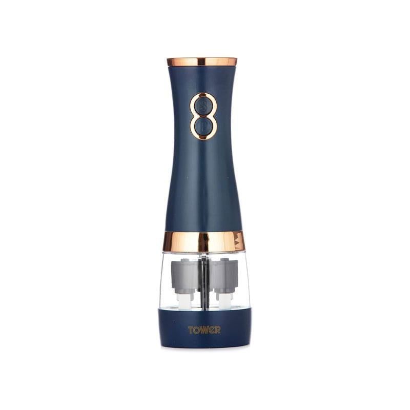 Tower Duo Electric Salt And Pepper Mills Battery Operated Adjustable Ceramic Grinders Midnight Blue/Rose Gold Main image
