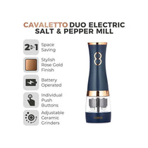 Tower Duo Electric Salt And Pepper Mills Battery Operated Adjustable Ceramic Grinders Midnight Blue/Rose Gold