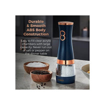 Tower Duo Electric Salt And Pepper Mills Battery Operated Adjustable Ceramic Grinders Midnight Blue/Rose Gold