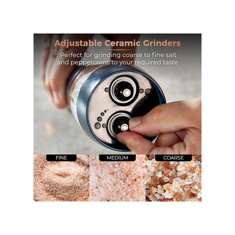 Tower Duo Electric Salt And Pepper Mills Battery Operated Adjustable Ceramic Grinders Midnight Blue/Rose Gold