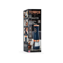 Tower Duo Electric Salt And Pepper Mills Battery Operated Adjustable Ceramic Grinders Midnight Blue/Rose Gold