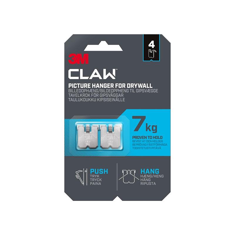 3M CLAW Drywall Plasterboard Picture Hanger Wall Hooks Holds Up To 7kg Pack of 4