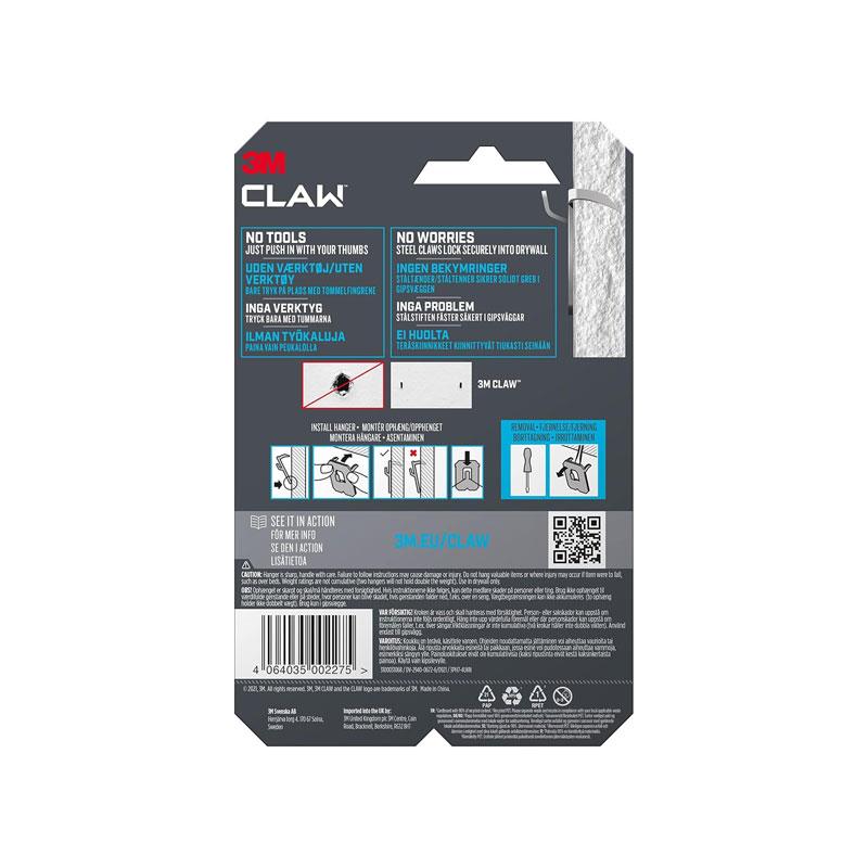 3M CLAW Drywall Plasterboard Picture Hanger Wall Hooks Holds Up To 7kg Pack of 4 Secondary image