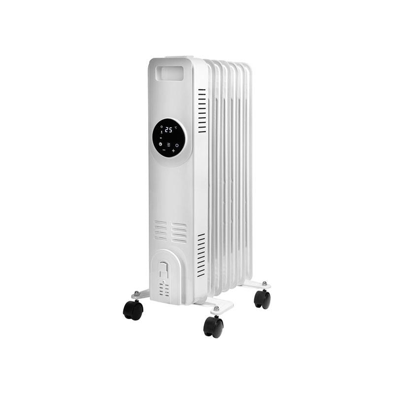 Daewoo Oil Filled Radiator 1500W Adjustable Thermostat Overheat Protection Timer LED Display Cord Storage Remote Control White