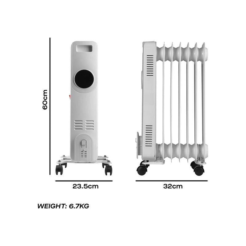Daewoo Oil Filled Radiator 1500W Adjustable Thermostat Overheat Protection Timer LED Display Cord Storage Remote Control White
