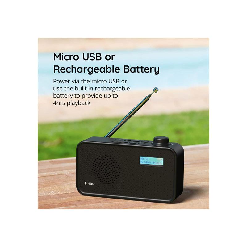 i-Star DAB/DAB Plus Digital & FM Radio Clear LCD Display Mains Powered Or Battery USB Charging Black