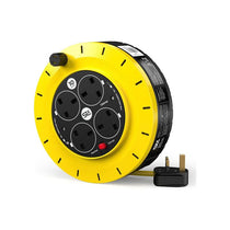 SLx 4 Socket Outdoor Extension Lead 10m 13A Fused UK Plug Heavy Duty Extension Cable Reel - Yellow/Black
