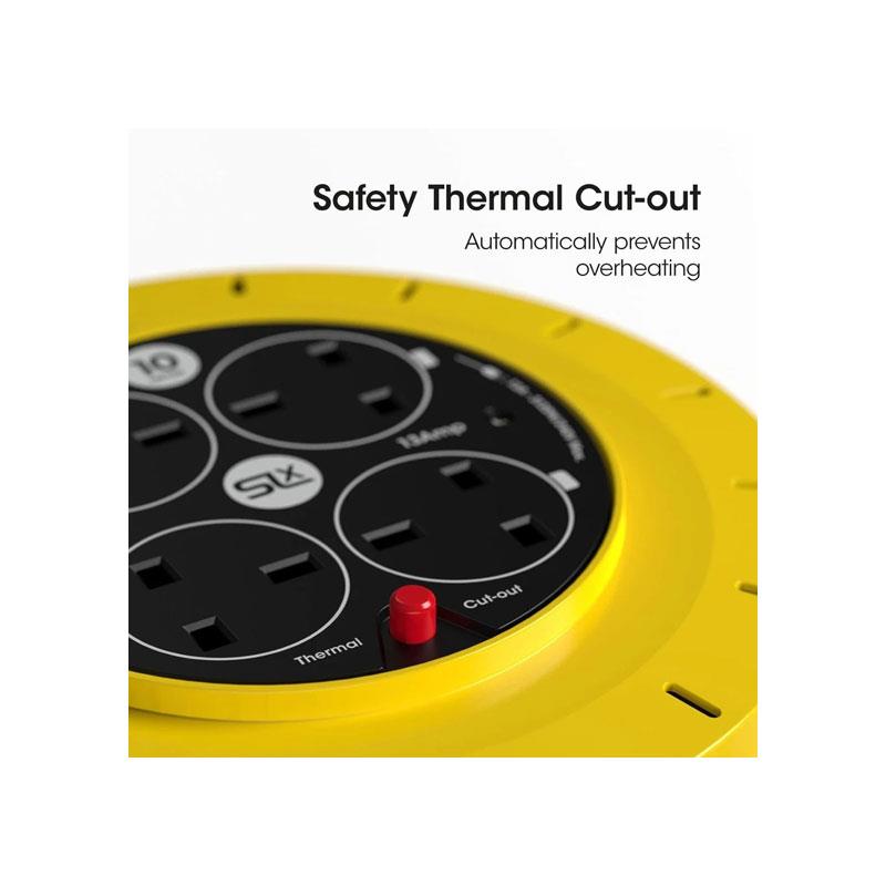 SLx 4 Socket Outdoor Extension Lead 10m 13A Fused UK Plug Heavy Duty Extension Cable Reel - Yellow/Black