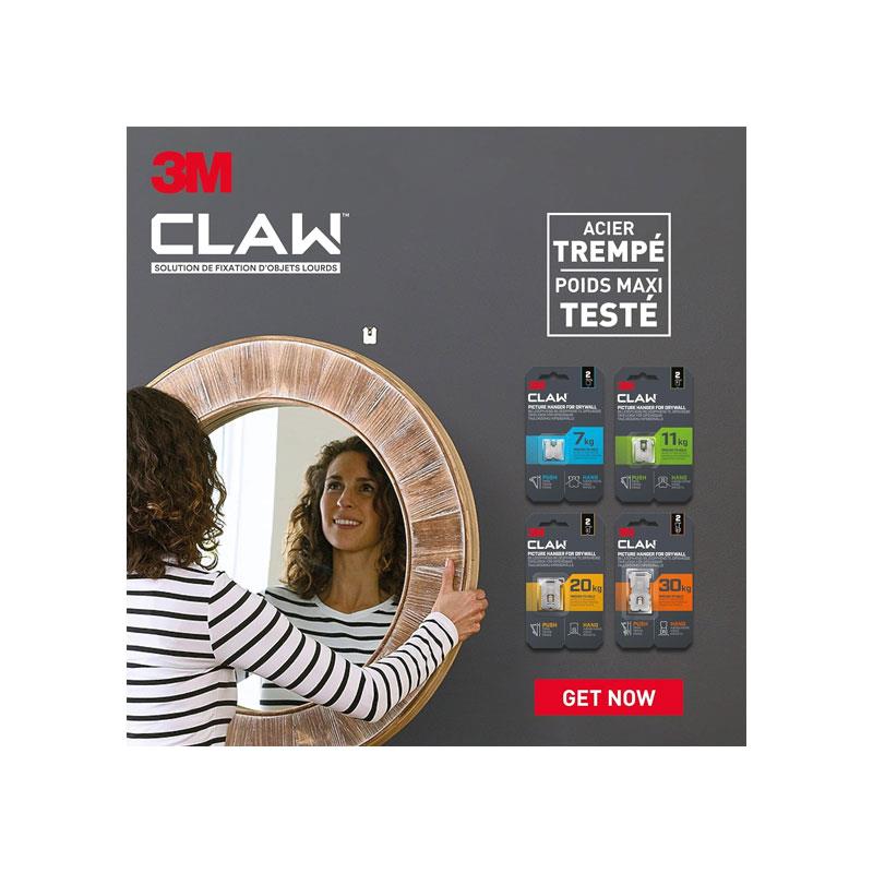 3M CLAW Drywall Plasterboard Picture Hanger Wall Hooks Holds Up To 11kg Pack of 2