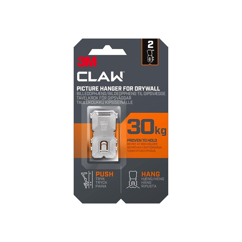 3M CLAW Drywall Plasterboard Picture Hanger Wall Hooks Holds Up To 30kg Pack of 2 Main image