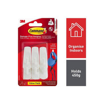 3M Command Utility Hooks Small 6 Hooks And 12 Small Strips 450g Holding Power Value Pack White
