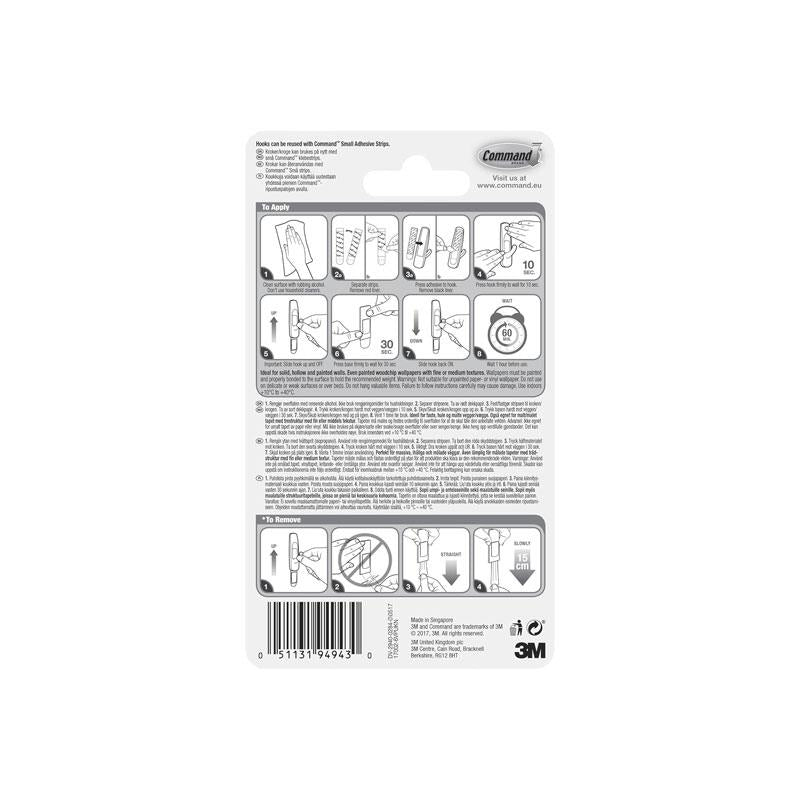3M Command Utility Hooks Small 6 Hooks And 12 Small Strips 450g Holding Power Value Pack White
