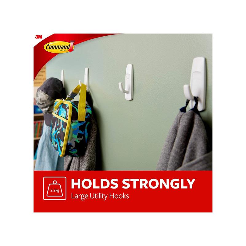 3M Command Utility Hooks Large 1 Hook And 2 Large Strips 2.2kg Holding Power White