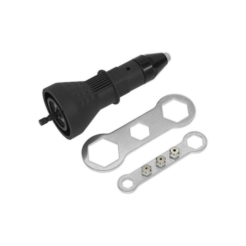 Sealey Riveter Adaptor/Rivet Gun Drill Powered 1/4 Inch Shank For 2.4 - 4.8mm Rivets Black Secondary image