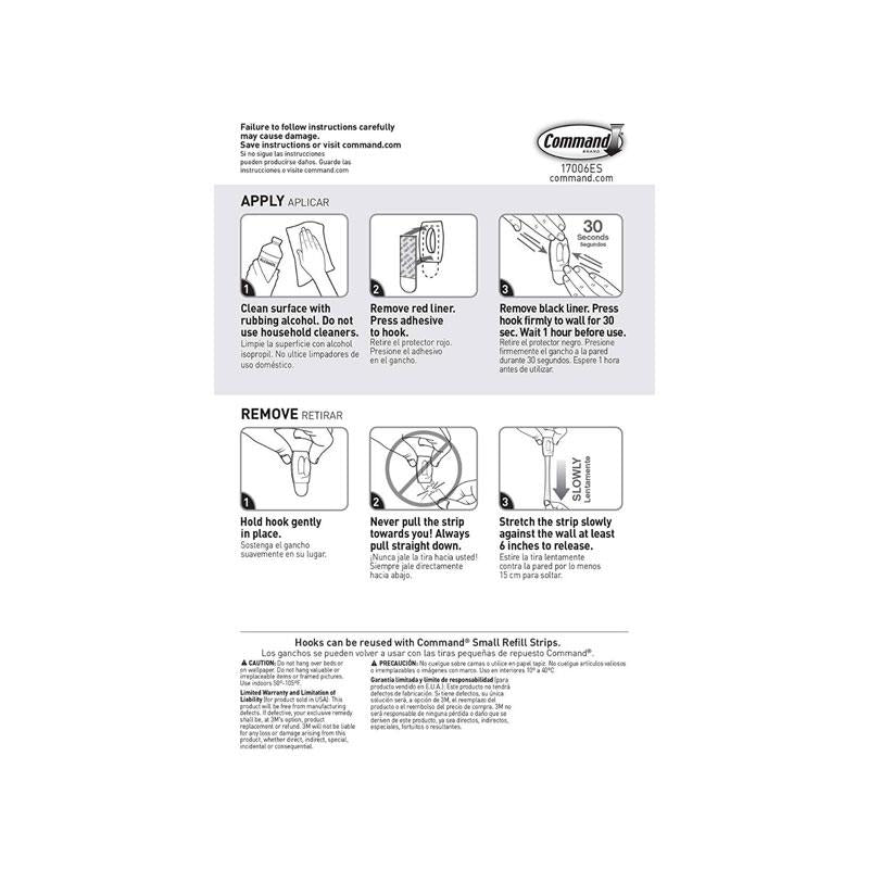 3M Command Mini Hooks Mini 6 Hooks And 8 Small Strips 225g Holding Power White